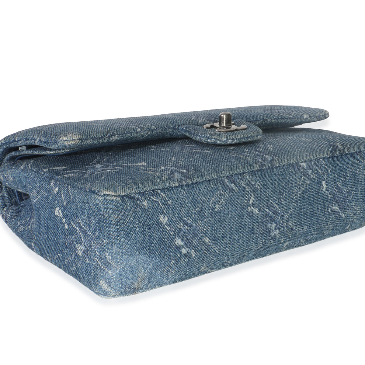 Chanel Blue Bleached Chain Printed Denim Medium Classic Double Flap Bag Handbag clasp