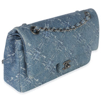 Chanel Blue Bleached Chain Printed Denim Medium Classic Double Flap Bag Handbag pv