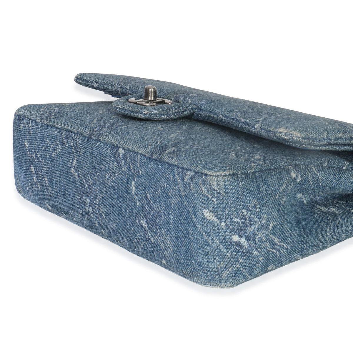 Blue Bleached Chain Printed Denim Medium Classic Double Flap Bag