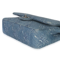 Blue Bleached Chain Printed Denim Medium Classic Double Flap Bag