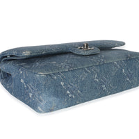 Blue Bleached Chain Printed Denim Medium Classic Double Flap Bag