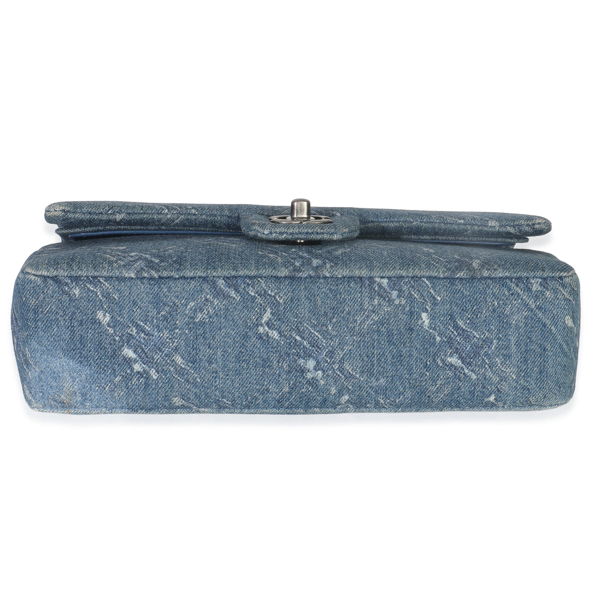 Blue Bleached Chain Printed Denim Medium Classic Double Flap Bag