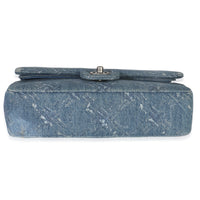 Blue Bleached Chain Printed Denim Medium Classic Double Flap Bag