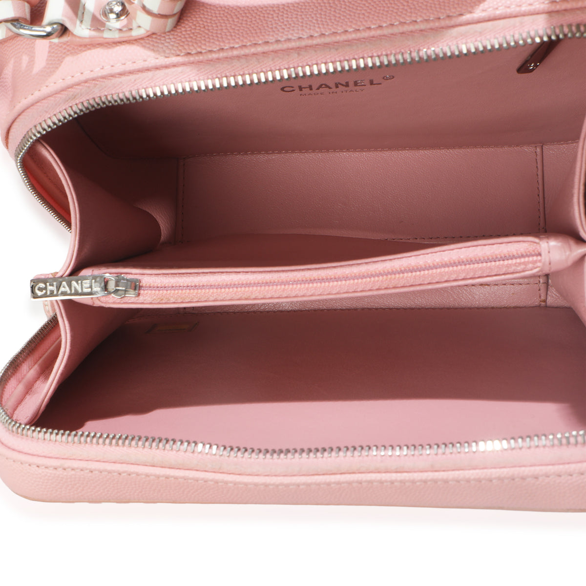 Pink Quilted Caviar Striped Medium CC Filigree Vanity Case