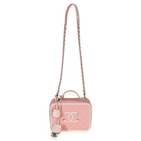 Pink Quilted Caviar Striped Medium CC Filigree Vanity Case