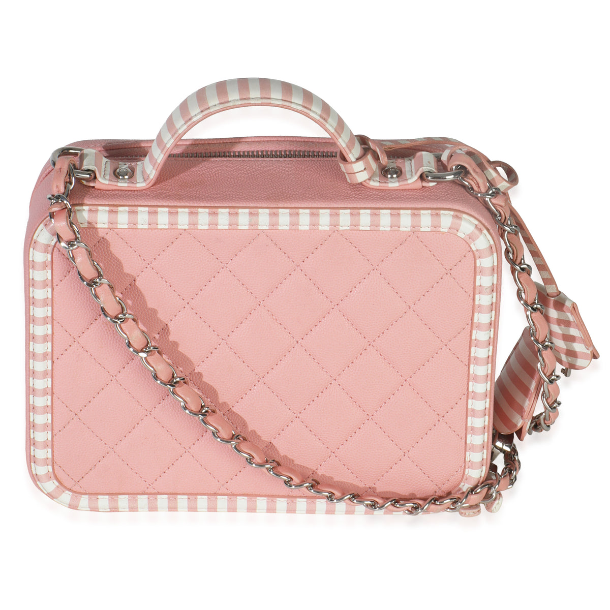 Pink Quilted Caviar Striped Medium CC Filigree Vanity Case