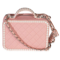 Pink Quilted Caviar Striped Medium CC Filigree Vanity Case