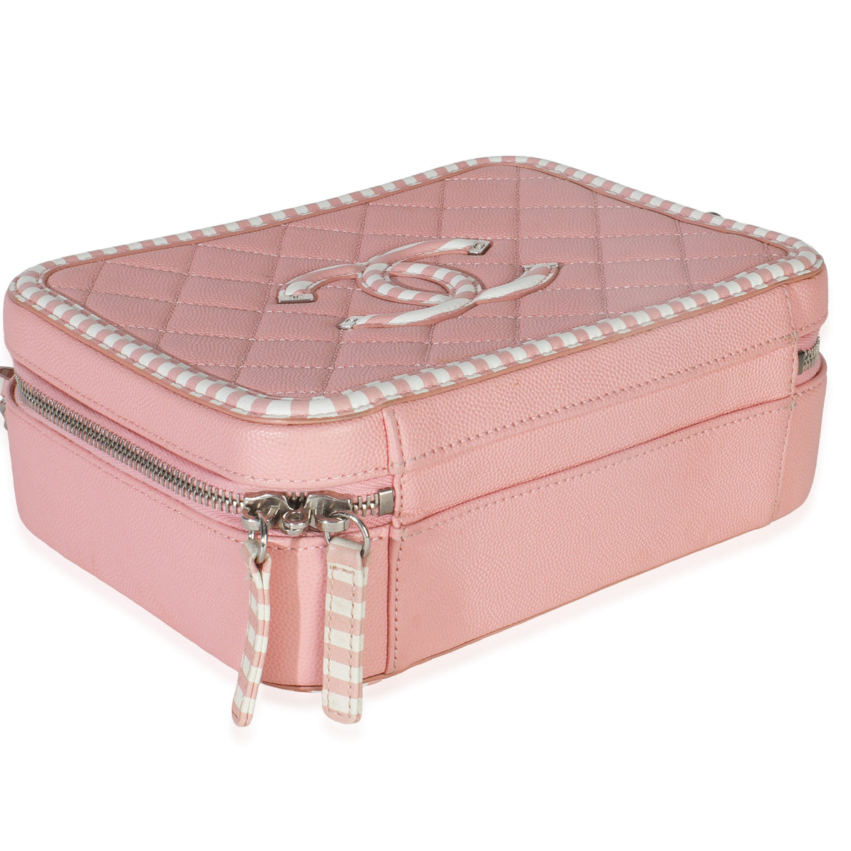 Pink Quilted Caviar Striped Medium CC Filigree Vanity Case