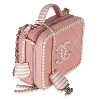 Pink Quilted Caviar Striped Medium CC Filigree Vanity Case