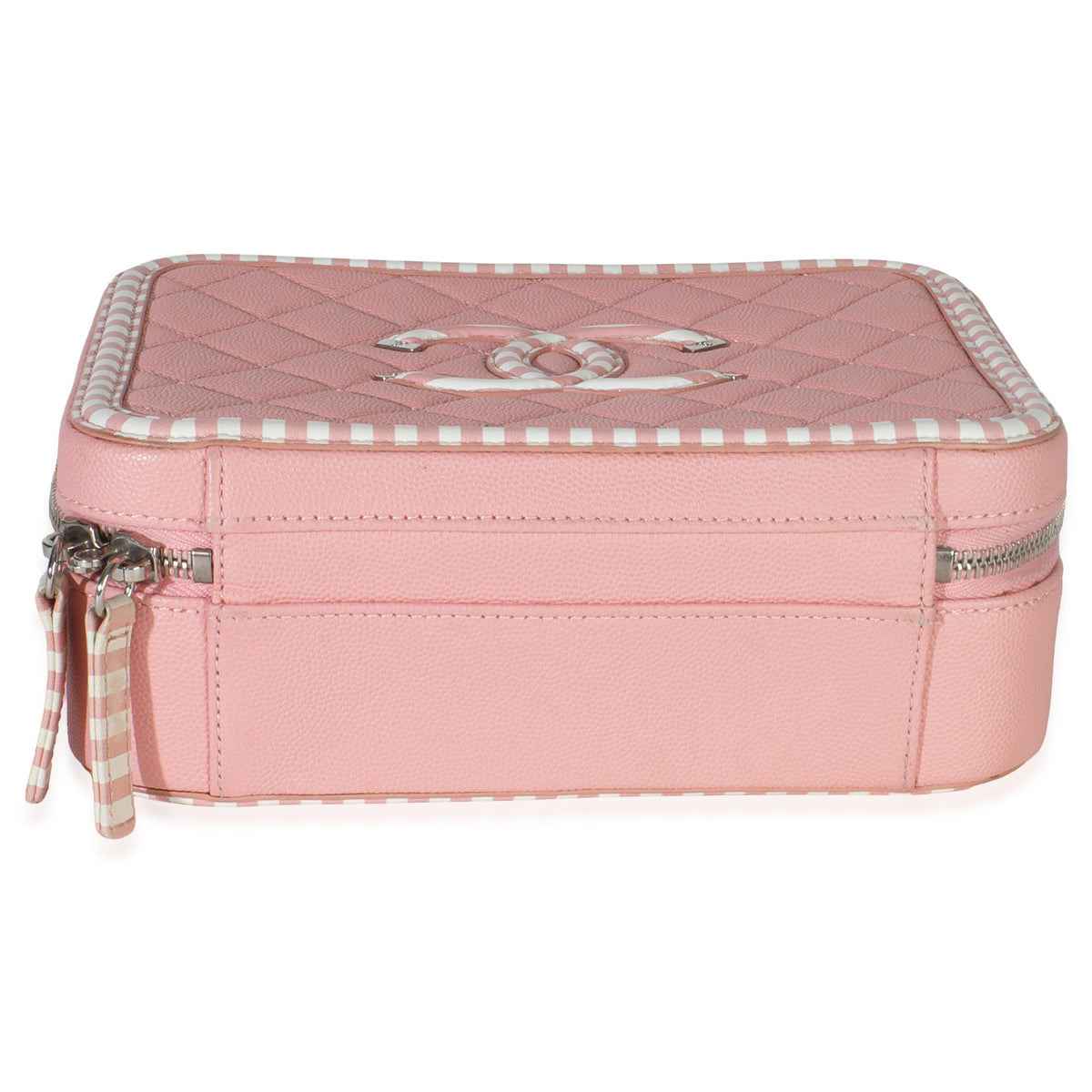 Pink Quilted Caviar Striped Medium CC Filigree Vanity Case
