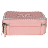 Pink Quilted Caviar Striped Medium CC Filigree Vanity Case
