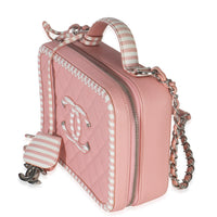 Pink Quilted Caviar Striped Medium CC Filigree Vanity Case