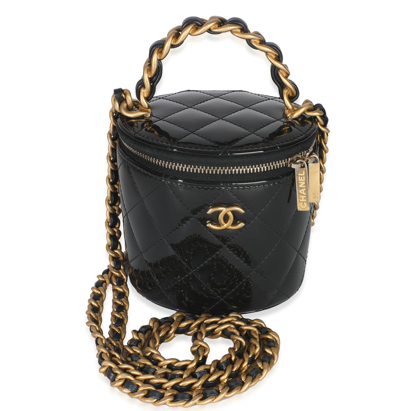 Black Quilted Patent Mini Afternoon Tea Vanity Case With Chain
