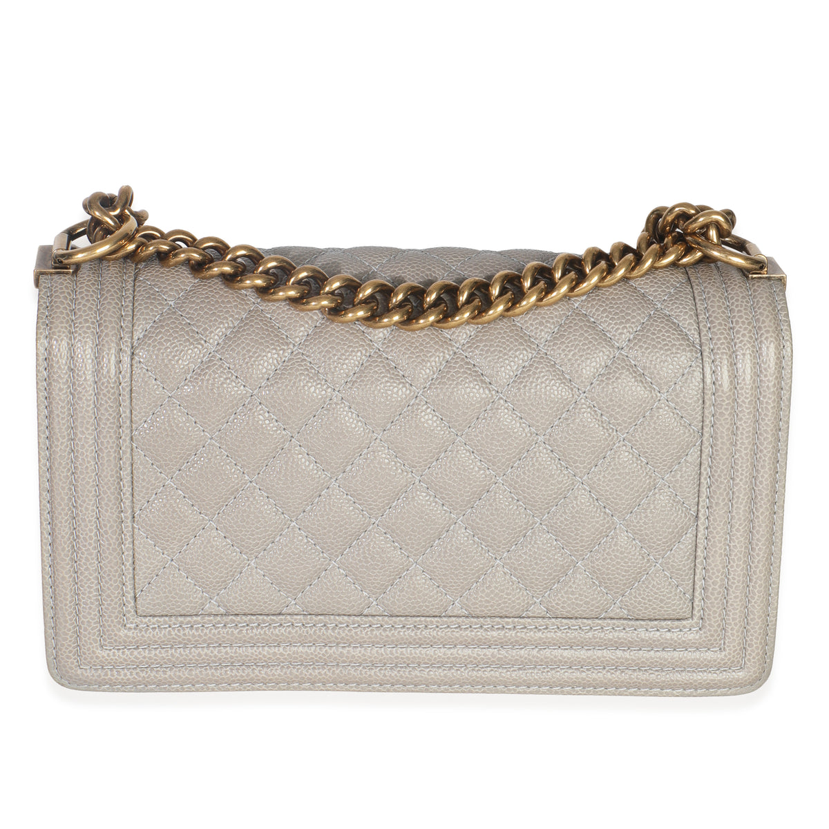 Beige Quilted Caviar Old Medium Boy Handbag