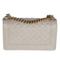 Beige Quilted Caviar Old Medium Boy Handbag
