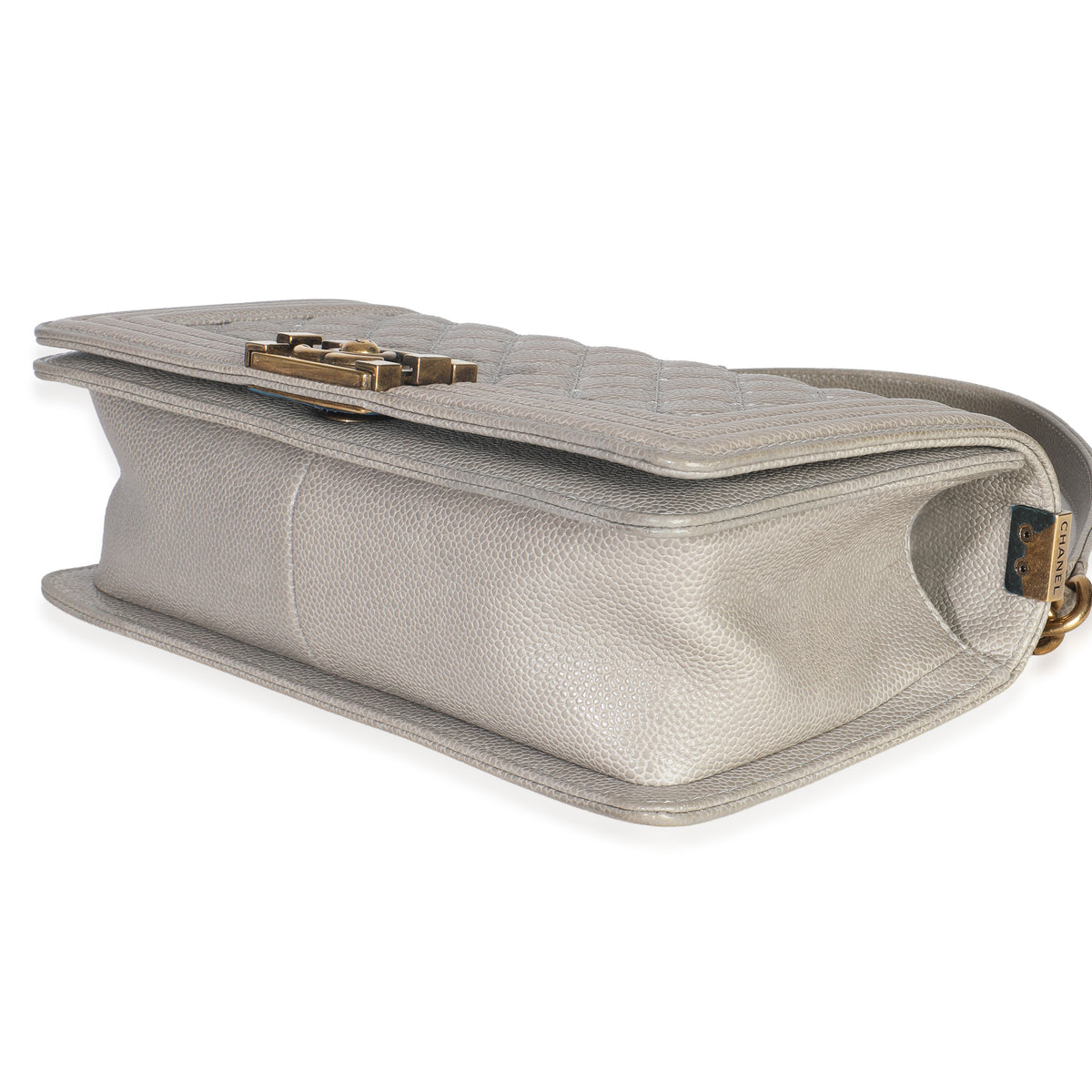 Beige Quilted Caviar Old Medium Boy Handbag