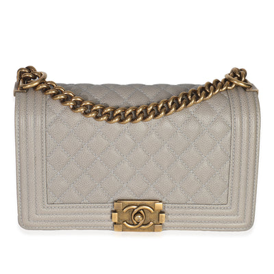 Beige Quilted Caviar Old Medium Boy Handbag