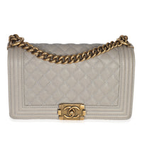 Beige Quilted Caviar Old Medium Boy Bag