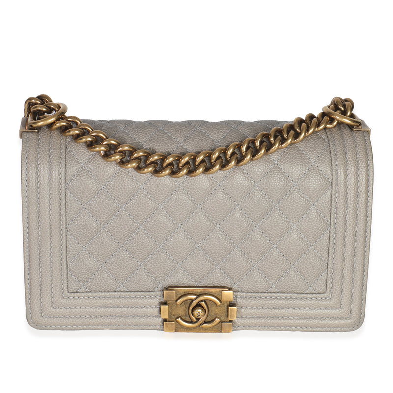 Beige Quilted Caviar Old Medium Boy Bag