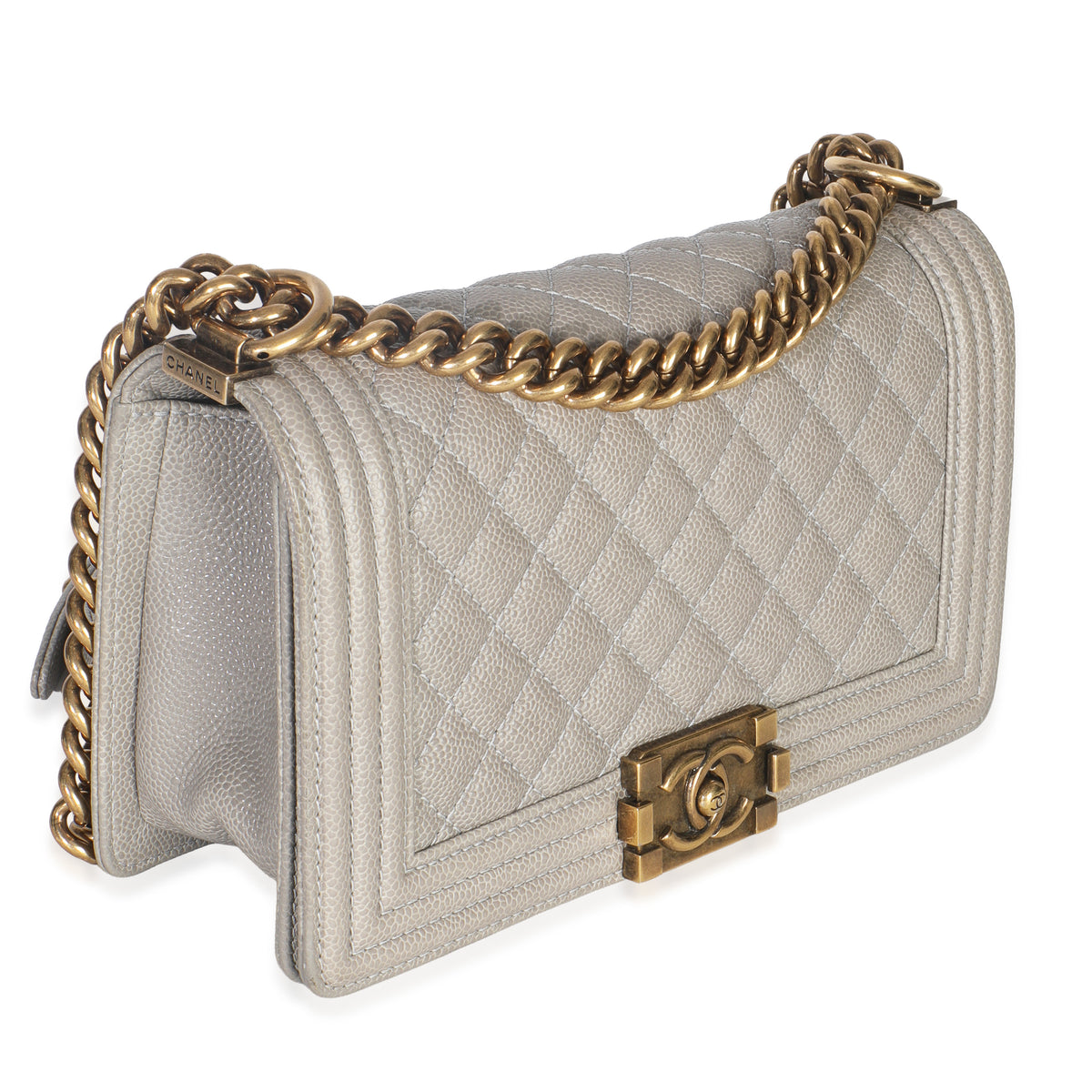 Beige Quilted Caviar Old Medium Boy Handbag