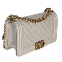 Beige Quilted Caviar Old Medium Boy Handbag