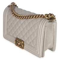 Beige Quilted Caviar Old Medium Boy Handbag