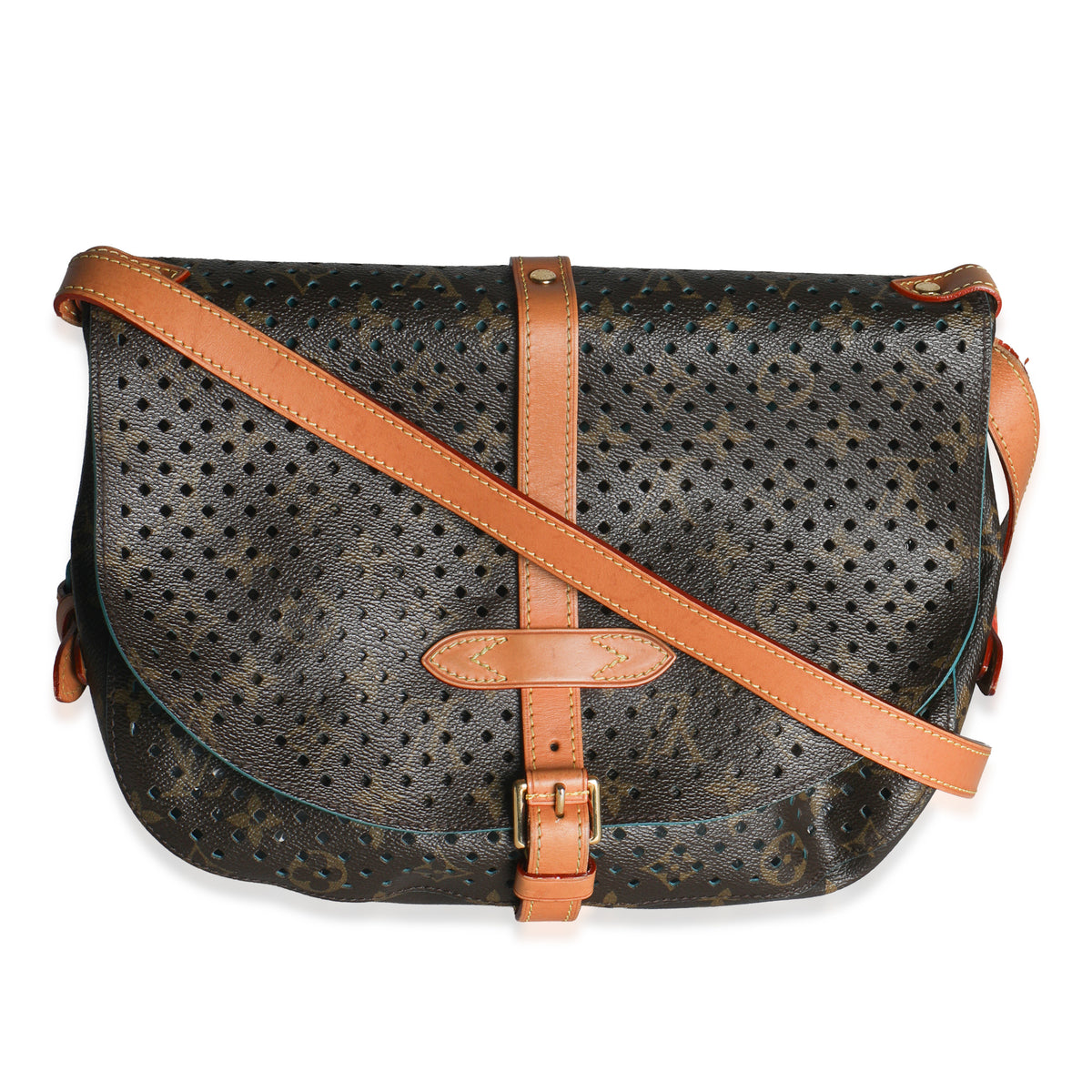 Teal Monogram Canvas Flore Perforated Saumur