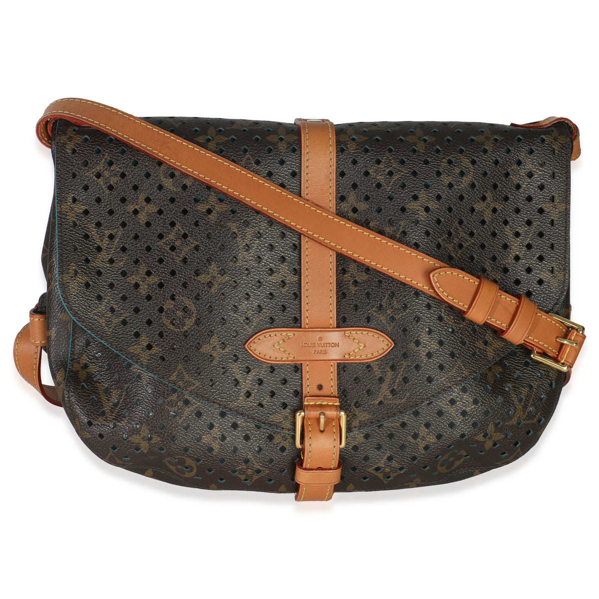 Teal Monogram Canvas Flore Perforated Saumur