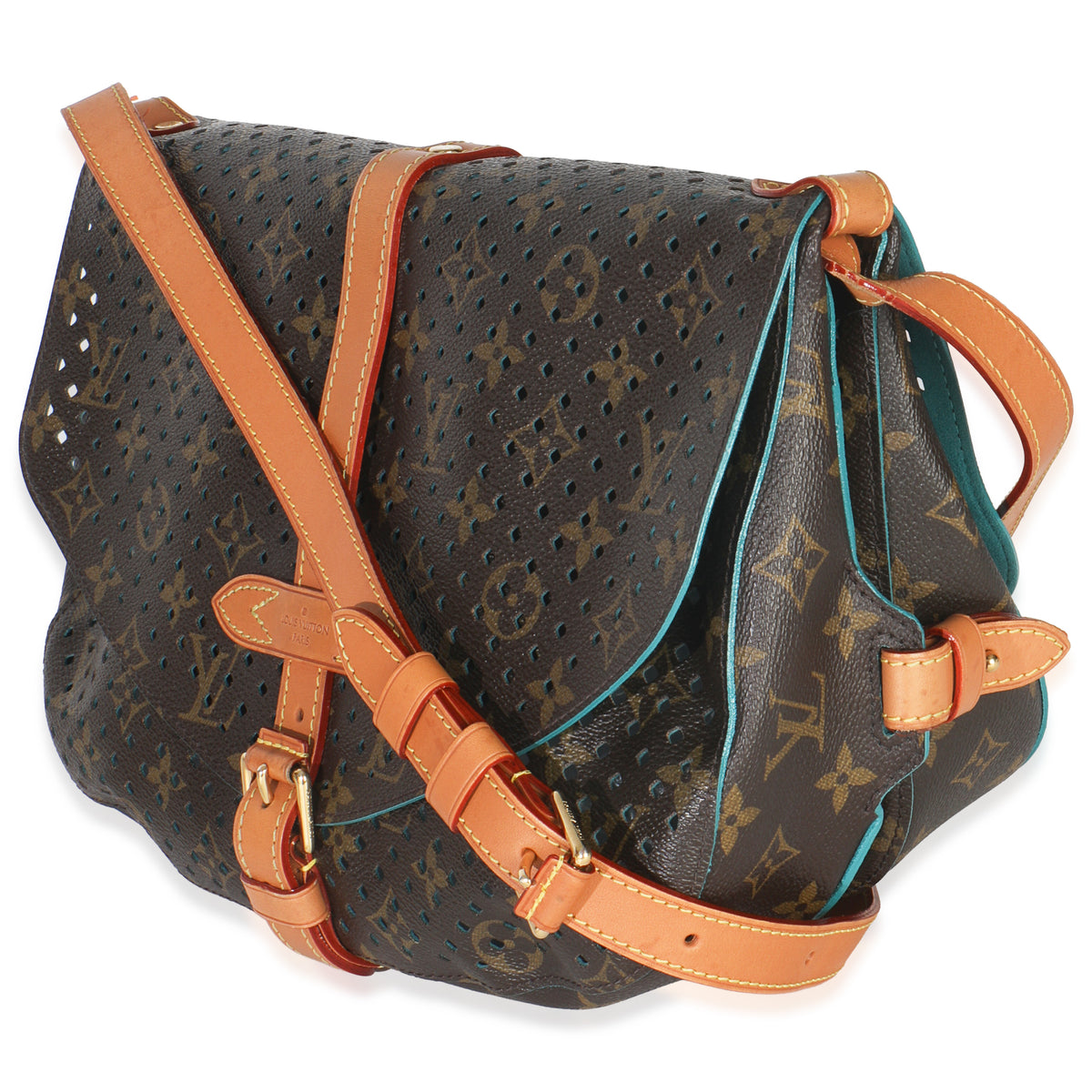 Teal Monogram Canvas Flore Perforated Saumur
