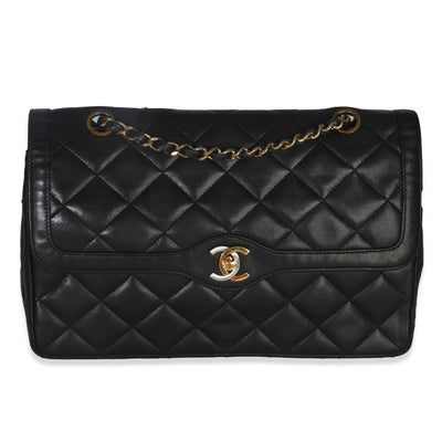 Vintage Black Matelasse Lambskin Paris CC Double Chain Bag