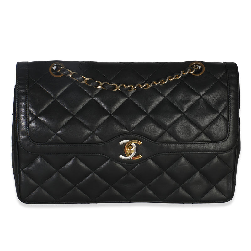 Vintage Black Matelasse Lambskin Paris CC Double Chain Bag