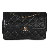 Vintage Black Matelasse Lambskin Paris CC Double Chain Bag