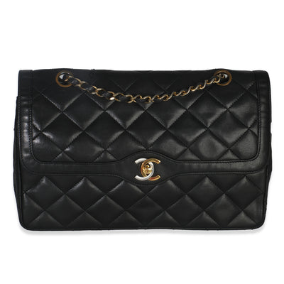 Vintage Black Matelasse Lambskin Paris CC Double Chain Bag