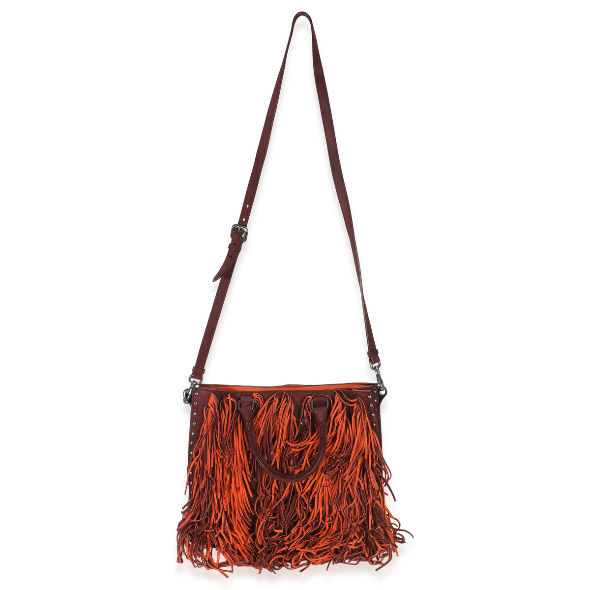 Prada Vintage Red Orange Suede Fringe Tote Bag Handbag av