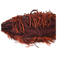 Prada Vintage Red Orange Suede Fringe Tote Bag Handbag clasp