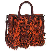 Prada Vintage Red Orange Suede Fringe Tote Bag Handbag fv