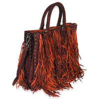 Prada Vintage Red Orange Suede Fringe Tote Bag Handbag pv