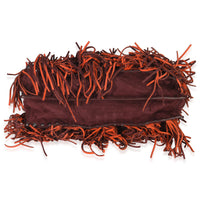 Prada Vintage Red Orange Suede Fringe Tote Bag Handbag stamp