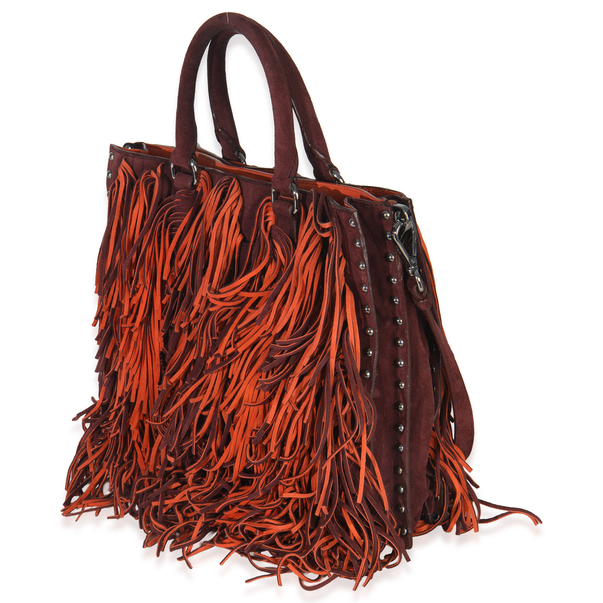 Prada Vintage Red Orange Suede Fringe Tote Bag Handbag sv
