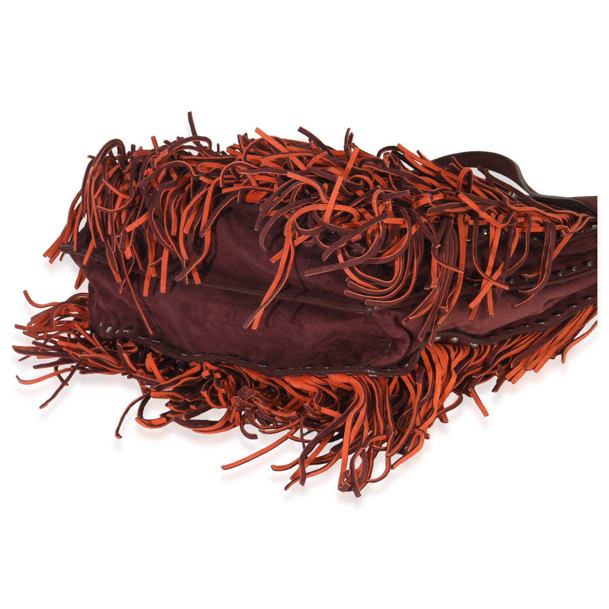 Vintage Red Orange Suede Fringe Tote Bag