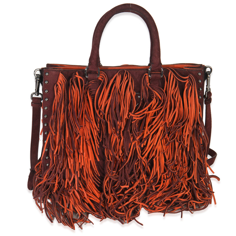 Vintage Red Orange Suede Fringe Tote Bag