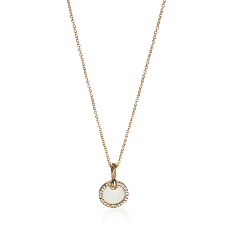 Yellow Gold Mother Of Pearl and Diamond Elements Disc Pendant