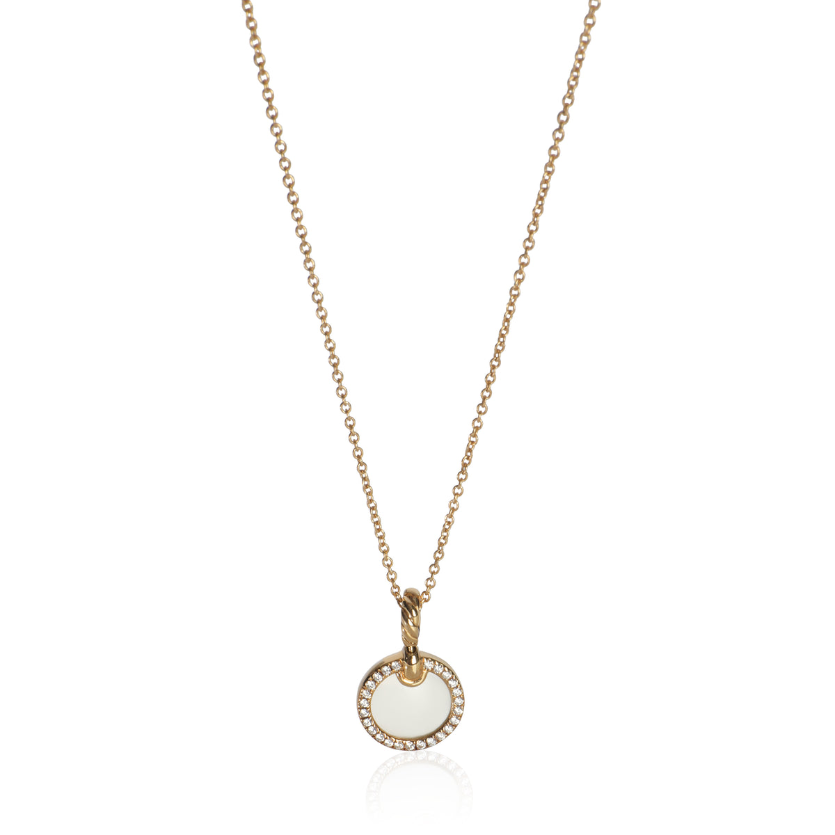 Yellow Gold Mother Of Pearl and Diamond Elements Disc Pendant