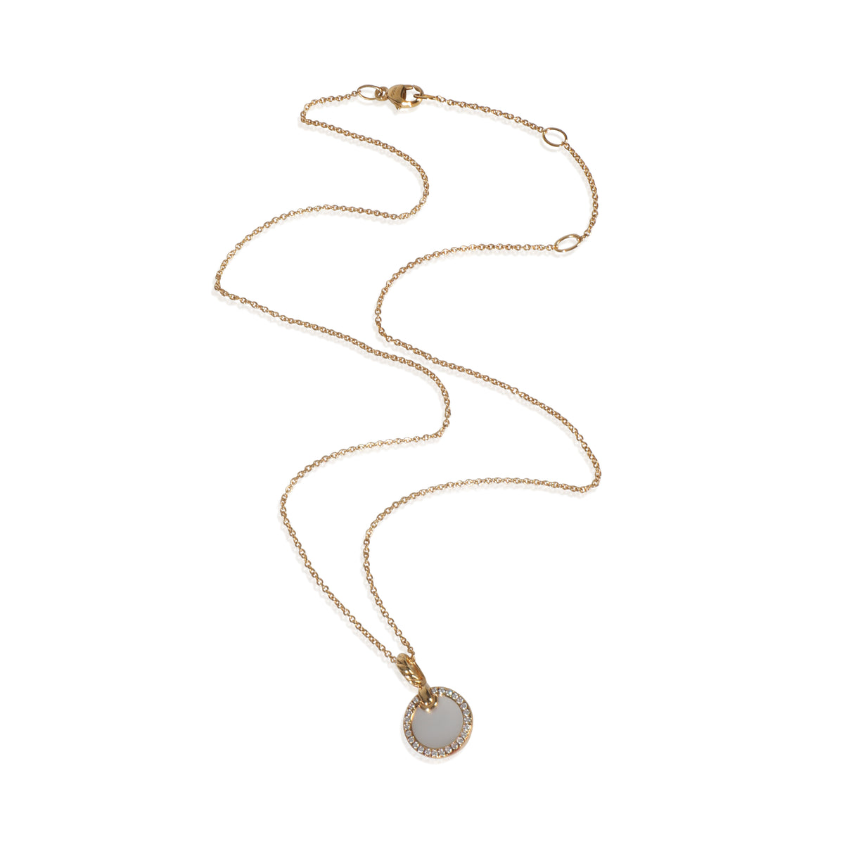 Yellow Gold Mother Of Pearl and Diamond Elements Disc Pendant