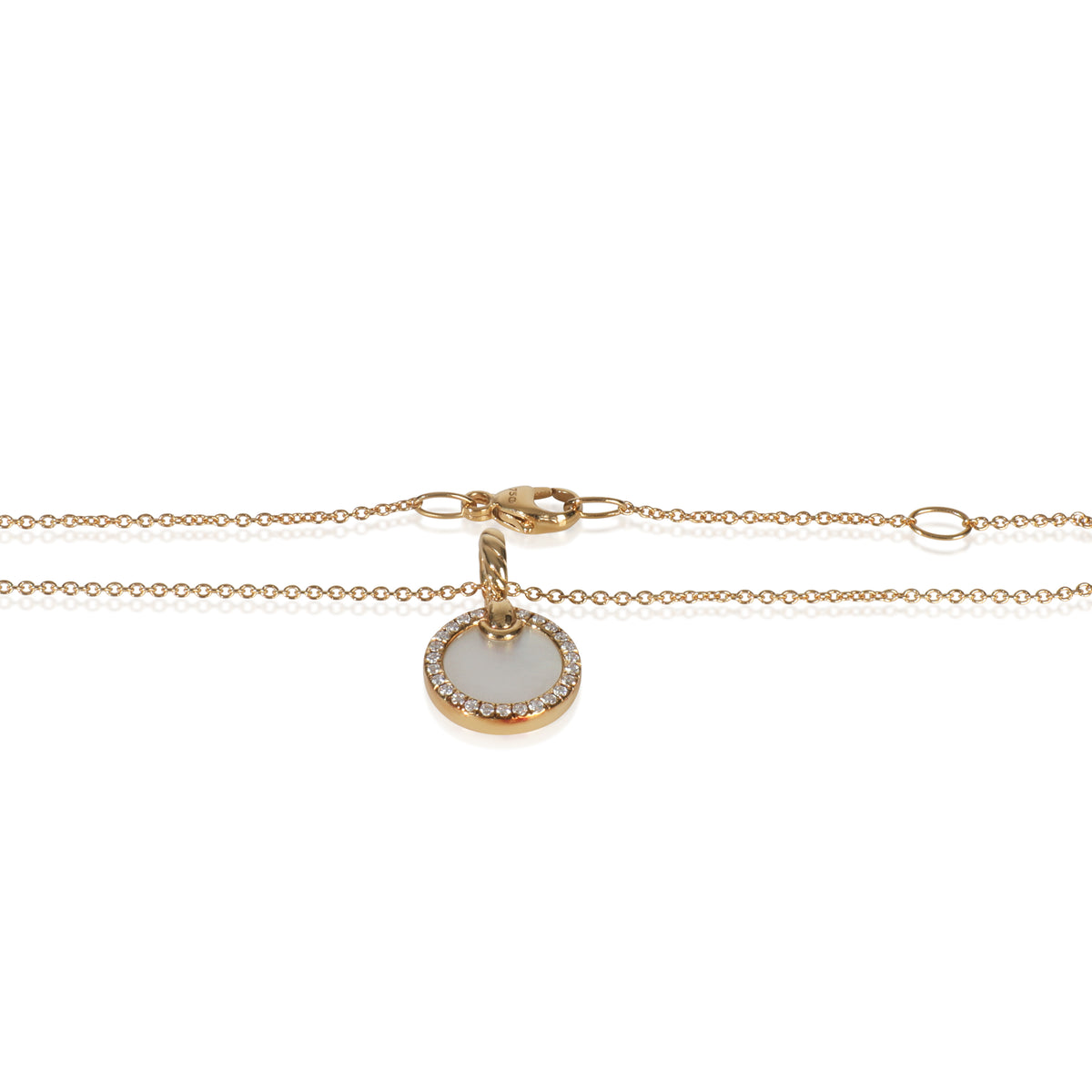 Yellow Gold Mother Of Pearl and Diamond Elements Disc Pendant