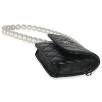Chanel Black Quilted Calfskin Pearl Strap Mini Clutch With Chain Handbag box