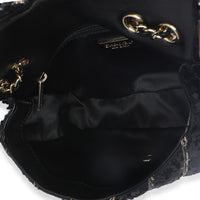 Black Silk Sequin Chain Chevron Mini Single Flap Bag