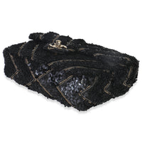 Black Silk Sequin Chain Chevron Mini Single Flap Bag