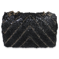 Black Silk Sequin Chain Chevron Mini Single Flap Bag