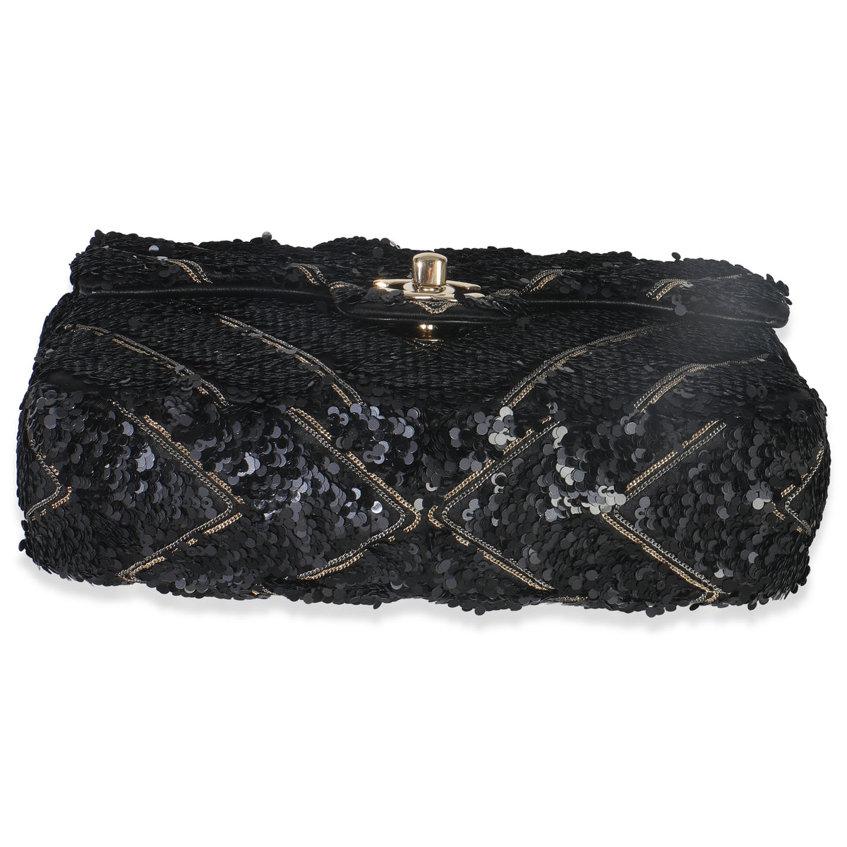 Black Silk Sequin Chain Chevron Mini Single Flap Bag